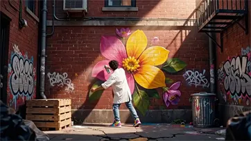 Wan 2.7 AI Video Generator Video Gallery - artist mural flowers transform to 3d butterflies